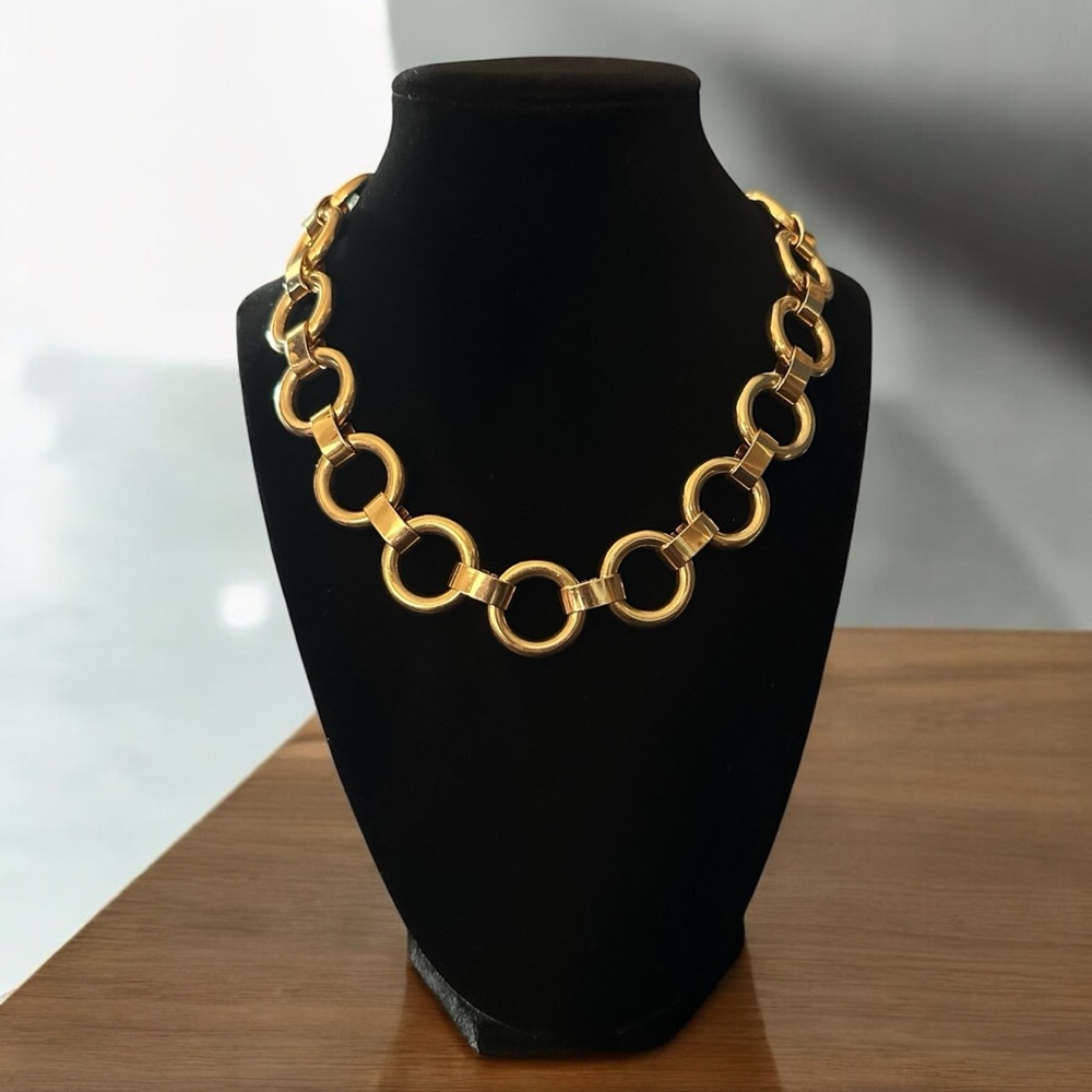 Gold Color Circular Oversized Chain Link Necklace Modern Statement Piece